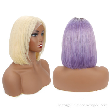 High Quality Human Virgin Hair Colorful Bob 13x4 HD Transparent Lace Front Wig Brazilian 613 Blonde Short Human Hair Bob Wig